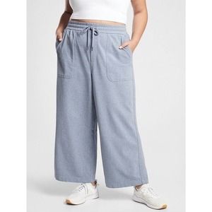 Athleta Joggers Womens 18 Farallon Heathered Wide Leg Crop Sweat High Waist Blue